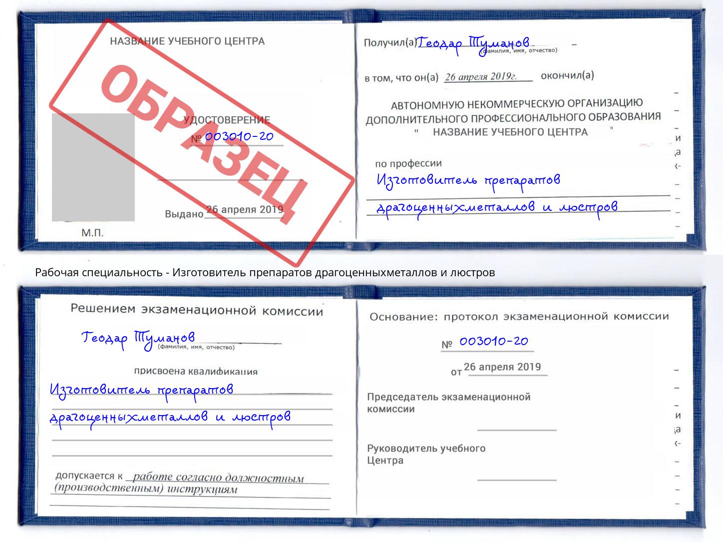 Изготовитель препаратов драгоценныхметаллов и люстров Белогорск