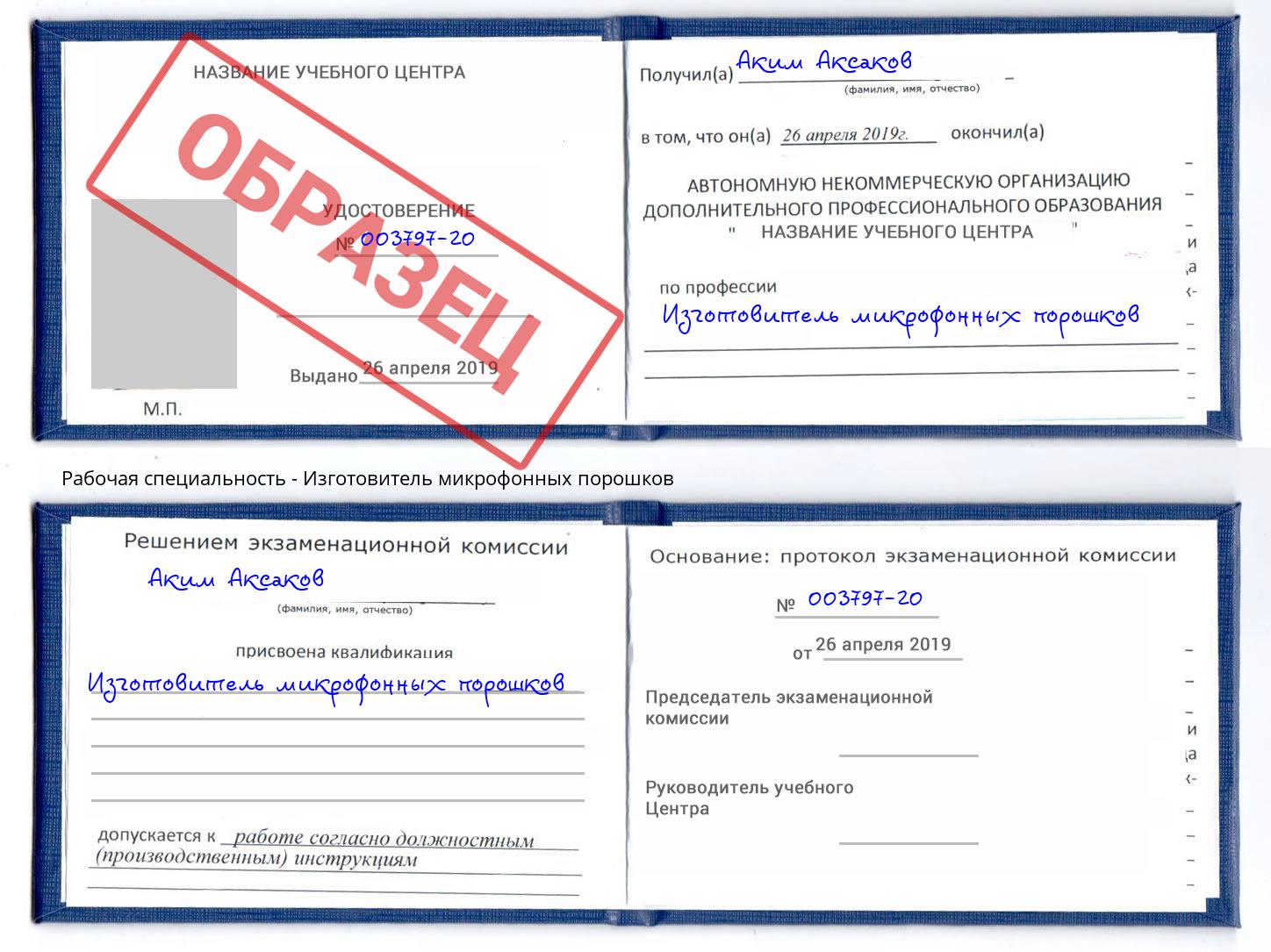 Изготовитель микрофонных порошков Белогорск