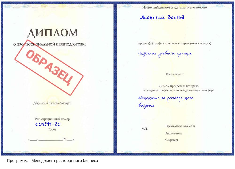 Менеджмент ресторанного бизнеса Белогорск