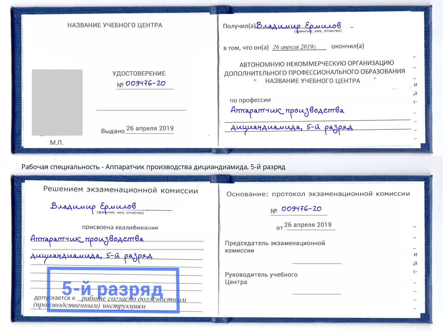 корочка 5-й разряд Аппаратчик производства дициандиамида Белогорск