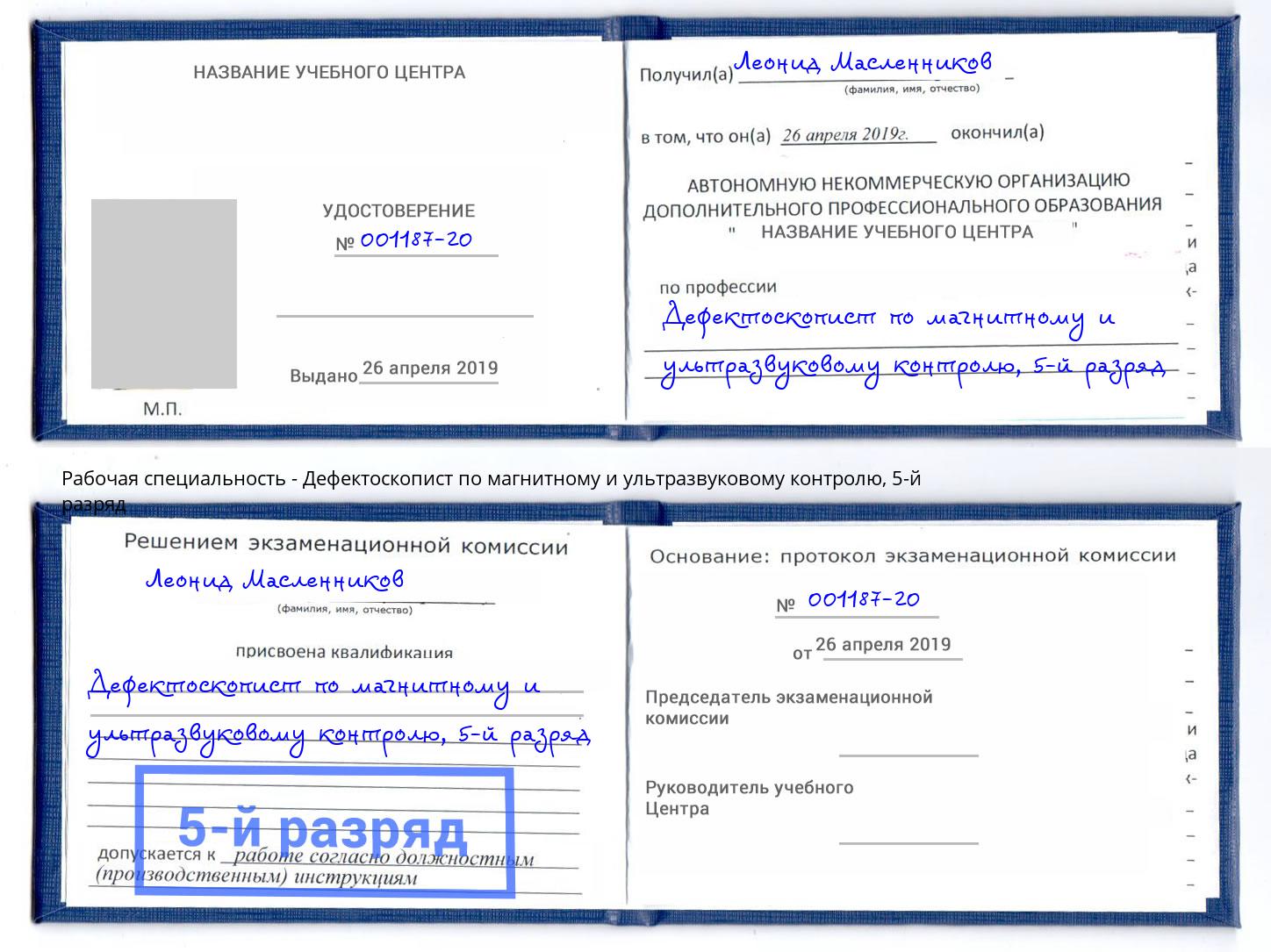 корочка 5-й разряд Дефектоскопист по магнитному и ультразвуковому контролю Белогорск