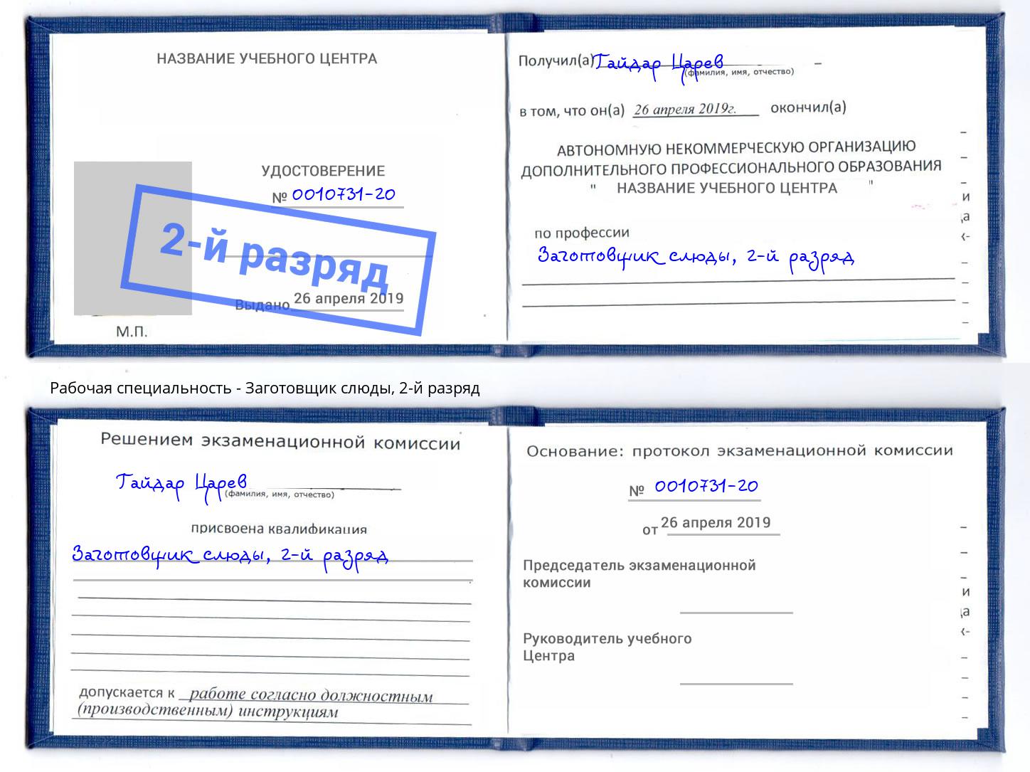 корочка 2-й разряд Заготовщик слюды Белогорск