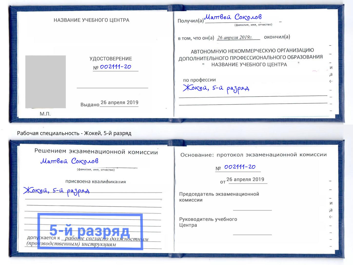 корочка 5-й разряд Жокей Белогорск