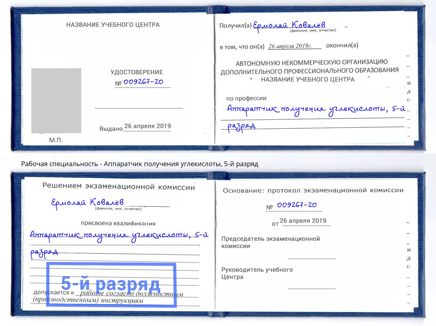 корочка 5-й разряд Аппаратчик получения углекислоты Белогорск