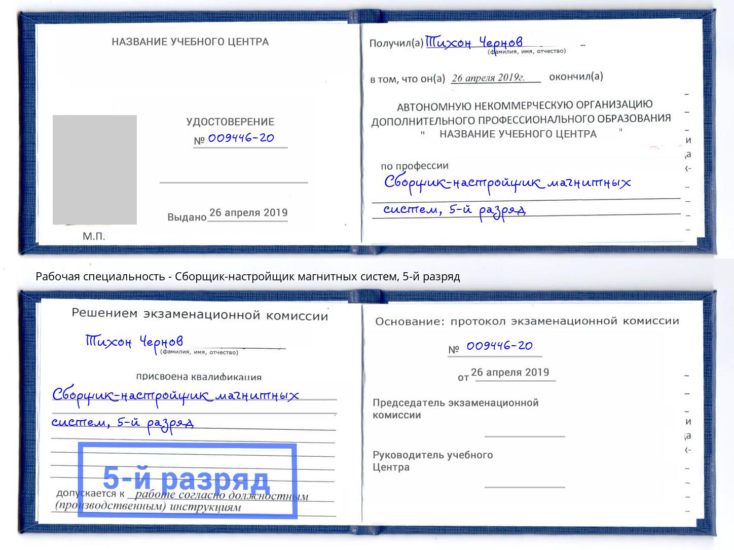 корочка 5-й разряд Сборщик-настройщик магнитных систем Белогорск