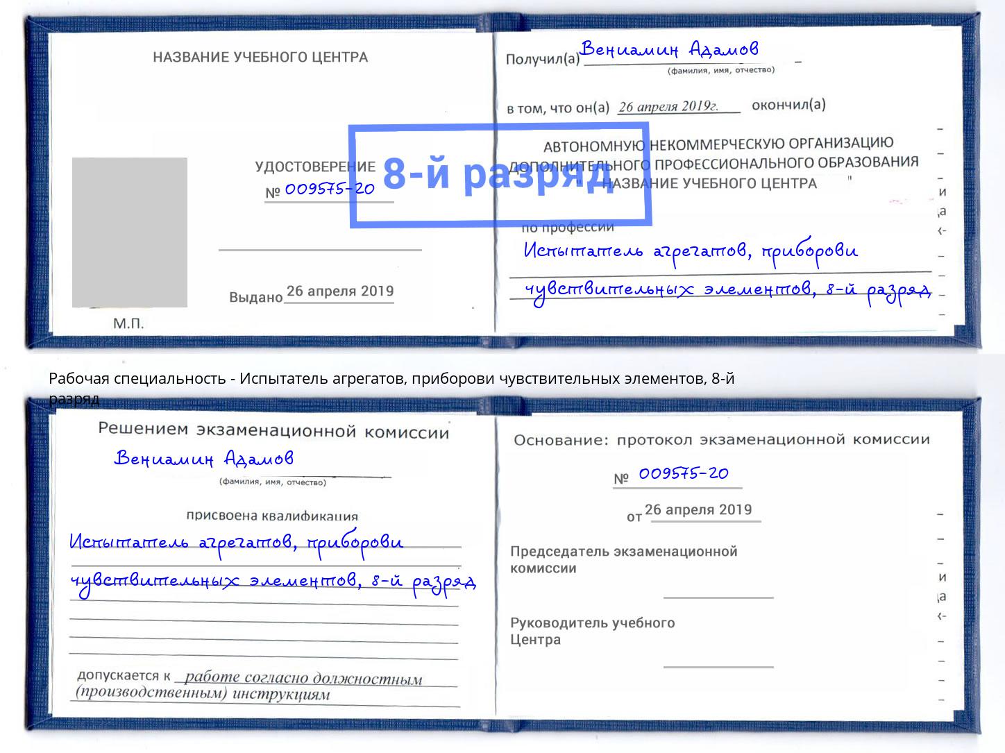 корочка 8-й разряд Испытатель агрегатов, приборови чувствительных элементов Белогорск